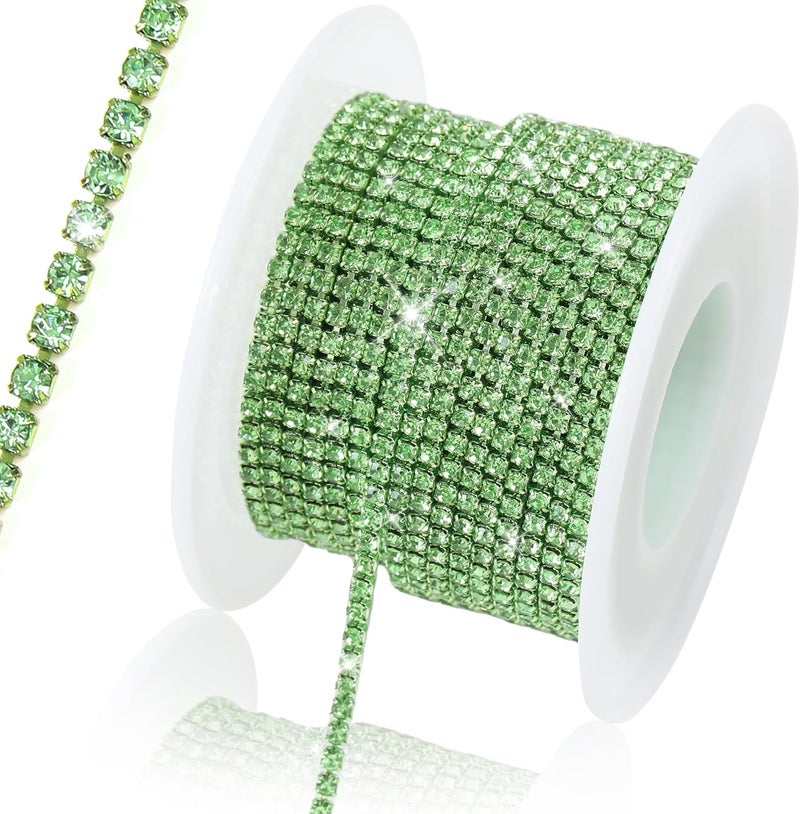Rytenz 10 Yards 2 MM Rhinestone Chain Trim Crystal Rhinestone Close Chain Trim, for Sewing Crafts, DIY Decoration, Jewelry, Clothing, Shoes (Light Green) - Image 1